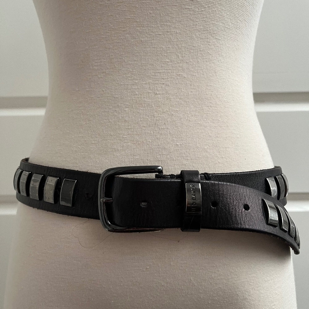 Vintage Y2K Ted Baker Studded Leather Belt, Burgundy / Maroon, Adjustable Size